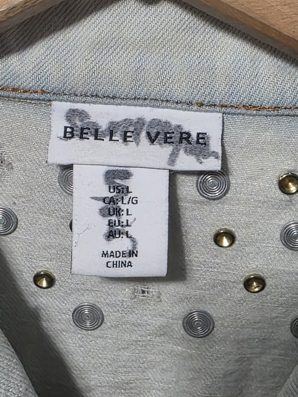Studded Embroidered Light Blue Denim Jacket by Faded Glory - Picture 5 of 15